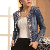 Women's Sequined Denim Jacket with Crystal Accents-1