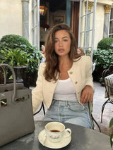 Elegant Tweed Jacket & Designer Tote-Beige-1