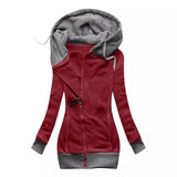 Women's Hooded Zip-Up Sweatshirt Jacket-Red-1