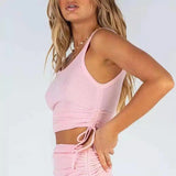 Women's Drawstring Crop Top Tank-Pink-1