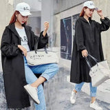 Women's Casual Long Trench Coat with Hood-Black-1