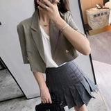 Women's Cropped Blazer and Pleated Skirt Set-Card grey-1