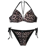 Leopard Bikini Three-point Small Breasts Gathered-1