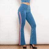 Shascullfites Melody Light Blue Striped Flared Lift Jeggings-1