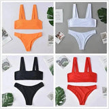 Solid color shoulder split swimsuit women-1