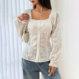 Square Neck Eyelet Lace Blouse