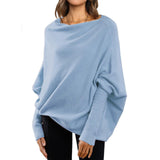 Lovemi -  Loose Bat Sleeve Sweater Tops Simple Casual Fashion Versatile Solid Color Round Neck Sweater For Women