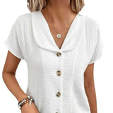 Summer Solid Color Fashion Short-sleeved Cardigan Button Women's Top