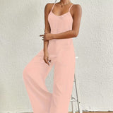 Ladies' Solid Color Chest Pleated Cross Suspender Sexy Jumpsuit