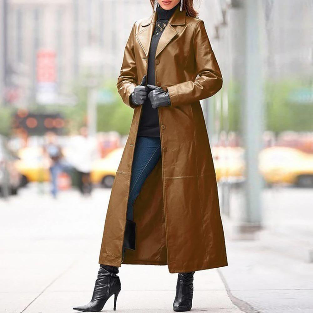 European Leather Long Coat