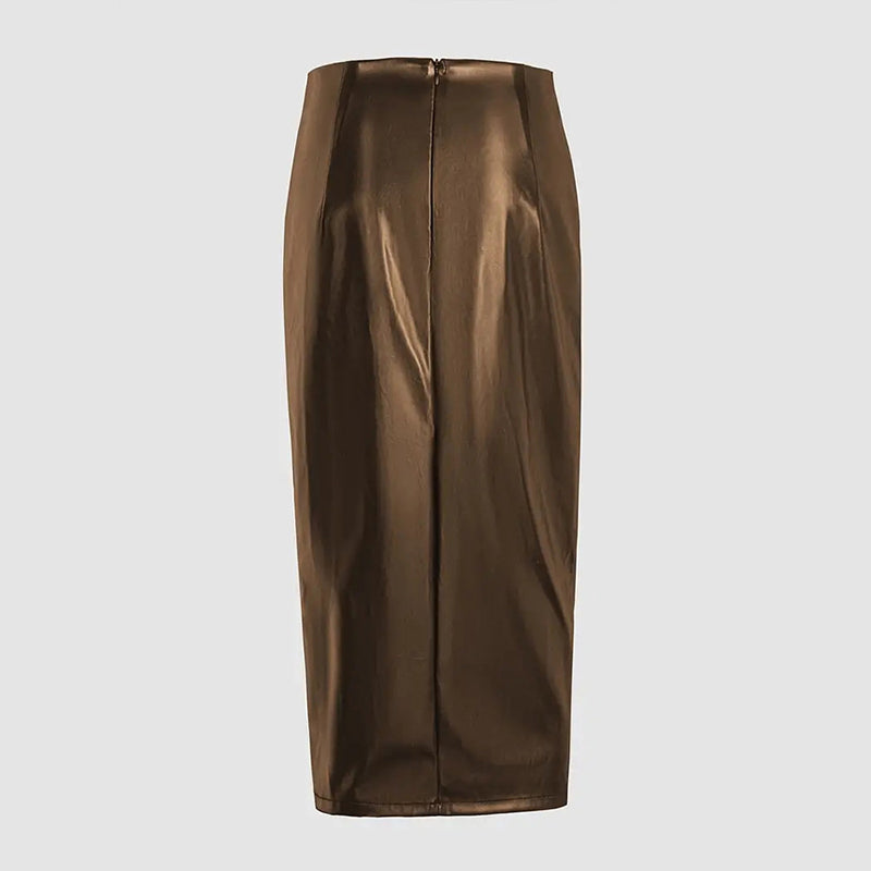 PU Leather Midi Pencil Skirt