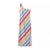 Lovemi -  Fashionable and casual style rainbow stripe diagonal shoulder dress