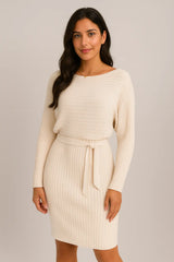 2pcs Suit Women's Solid Stripe Long-sleeve Top And Tight Suspender Skirt Fashion Autumn Winter Slim Clothing