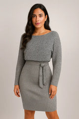 2pcs Suit Women's Solid Stripe Long-sleeve Top And Tight Suspender Skirt Fashion Autumn Winter Slim Clothing