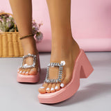 Sandales d'été à talons hauts et semelles épaisses pour femmes, pantoufles Design avec strass transparents, nouvelle mode