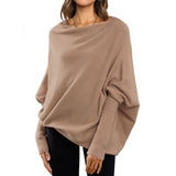 Lovemi -  Loose Bat Sleeve Sweater Tops Simple Casual Fashion Versatile Solid Color Round Neck Sweater For Women