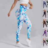 Lovemi -  Tie-dye Printed Yoga Pants Fashion Seamless High-waisted Hip-lifting Trousers Sports Running Fitness Pants For Womens Clothing