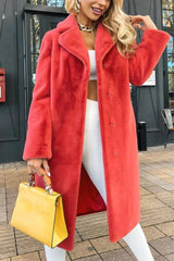 Chic Plush Lace-Up Long Coat