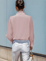 Fashionable Stand-Up Collar Long-Sleeved Shirt with Lotus Leaf Hem | Elegant & Unique