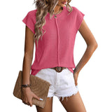 New Knitted Round Neck Short-sleeved Top Summer Casual Loose Solid Color T-shirt Womens Clothing