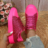 Lovemi -  Glitter Sequin Design Flats Shoes Women Trendy Casual Thick-soled Lace-up Sneakers Fashion Skateboard Shoes