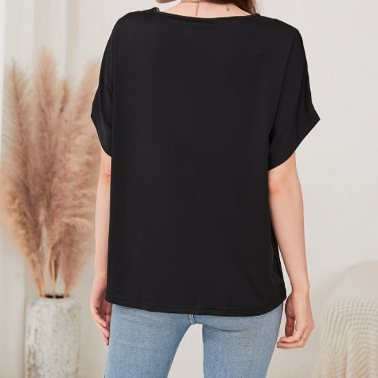 Women’s Loose Fit Lace V-Neck Short Sleeve Top | Breathable Casual Shirt