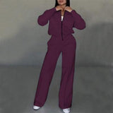 Women’s Sports Suit – 2-Piece Set with Zipper Jacket & Wide-Leg Pants | Stylish & Comfortable Activewear-Purple-5