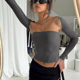Lovemi -  Sexy Tube Top Cinched Waist T-shirt Long Sleeve Tight Two-piece Blouse Women's Top