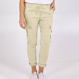 Pantalon cargo décontracté avec poches, couleur unie, cordon de serrage, taille crayon, pour femmes