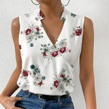 Lovemi -  Casual Printed Tops Summer V-neck Sleeveless T-shirt Womens Clothing