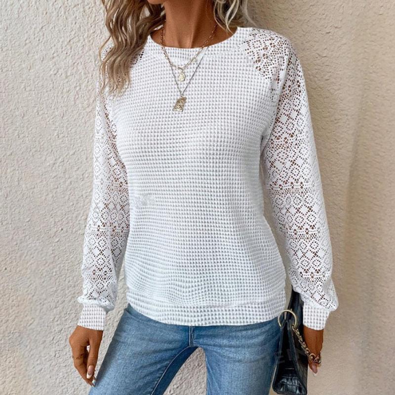 Lace Waffle Knit Long Sleeve Top