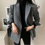 Chic Solid Wool Blazer for Women