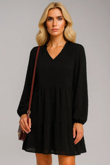 Robe originale en mousseline à manches longues et col en V