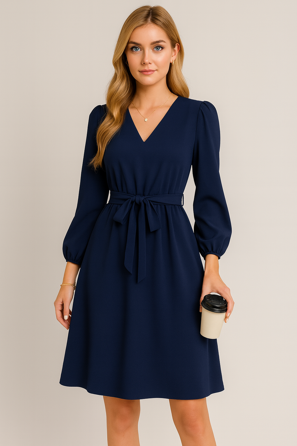 Automne et hiver Vêtements pour femmes européennes et américaines Robe à manches longues à col en V et à lacets