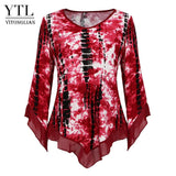 Lovemi -  Yitonglian Trending Style Plus Size Women Blouse Summer Round Neck Flare Sleeve Irregular Loose Casual Tops Shirt H433