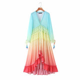 Robe d'été multicolore dégradée - Un délice de plage bohème romantique
