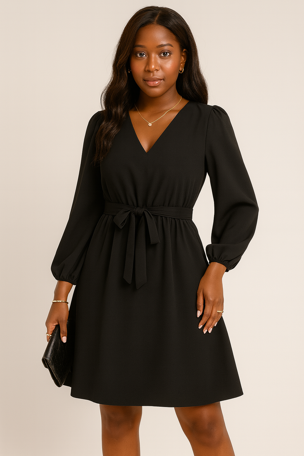 Automne et hiver Vêtements pour femmes européennes et américaines Robe à manches longues à col en V et à lacets