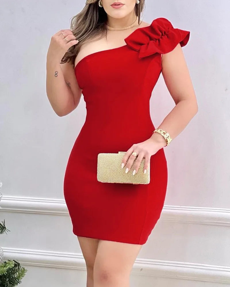 Red One Shoulder Mini Dress
