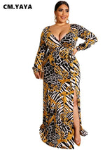 CMYAYA grande taille XL-5XL automne femmes mode impression ceintures longue robe Maxi ouverte moulante nuit plage robes décontractées vestidos
