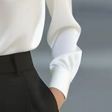 Satin Ruffle V-Neck Blouse