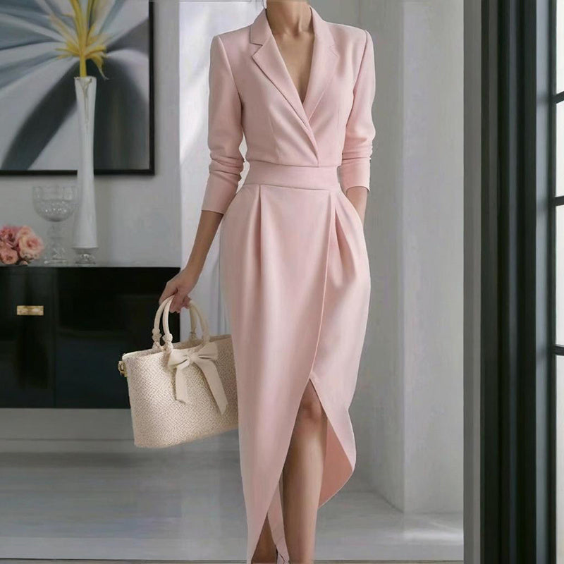 Lapel Midi Bodycon Dress with Pockets