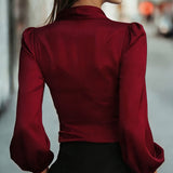 Satin V-Neck Tie Waist Blouse