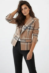 Womens Long-Sleeved Plaid Print Blazer
