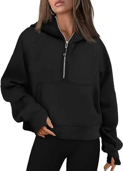 Cheky Black / S Zipper Hoodies Sweatshirts With Pocket Loose Sport Tops Long Sleeve Pullover Sweaters Winter Fall Outfits Women Clothing