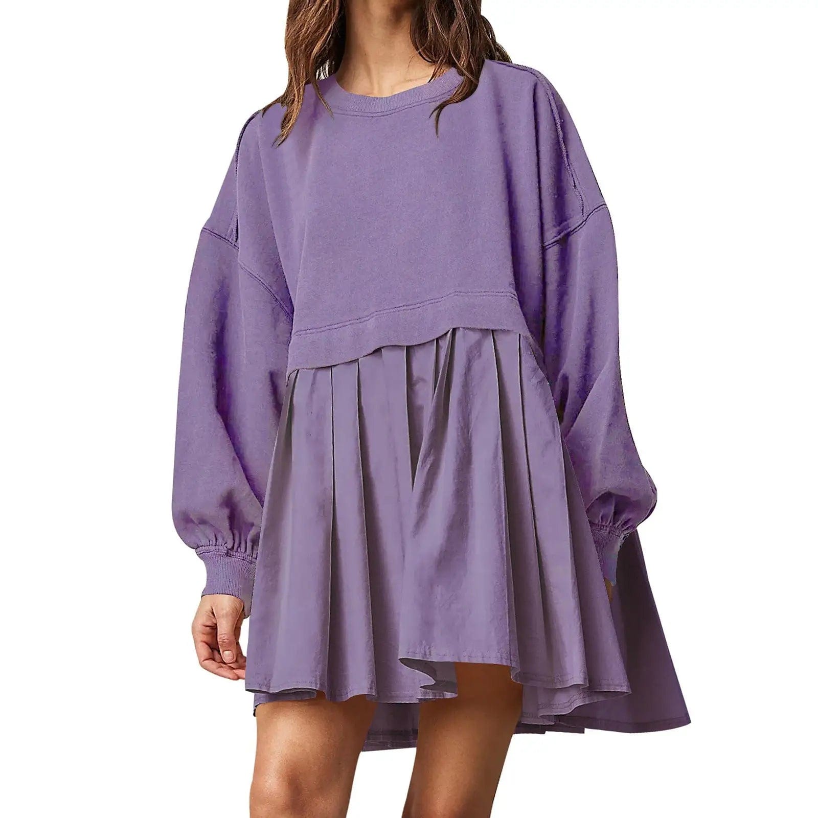 Cheky Purple / S Womens Sweatshirt Dress Loose Long Sleeve Crewneck Pullover Tops Relaxed Fit Sweatshirts Short Dress