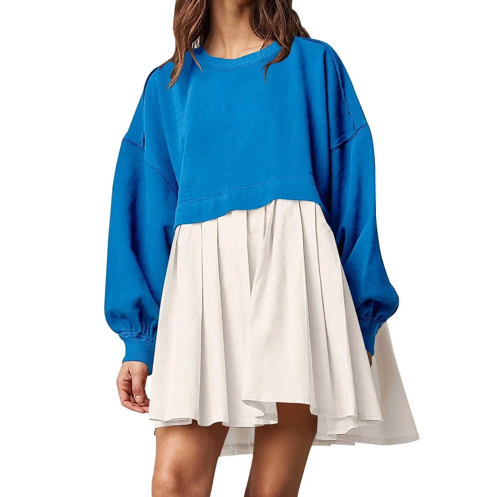 Cheky White Blue / S Womens Sweatshirt Dress Loose Long Sleeve Crewneck Pullover Tops Relaxed Fit Sweatshirts Short Dress