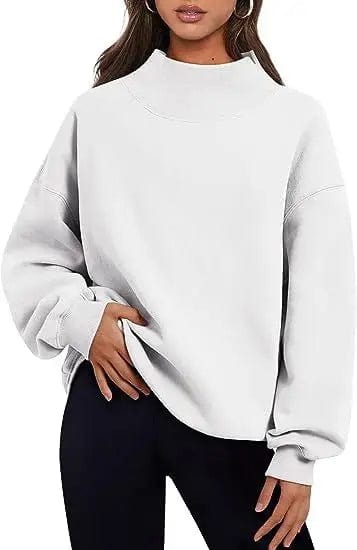 Cheky White / S Pullover Sweatshirt Solid Color Loose Tops Round Neck Hoodie Women Thick Clothing