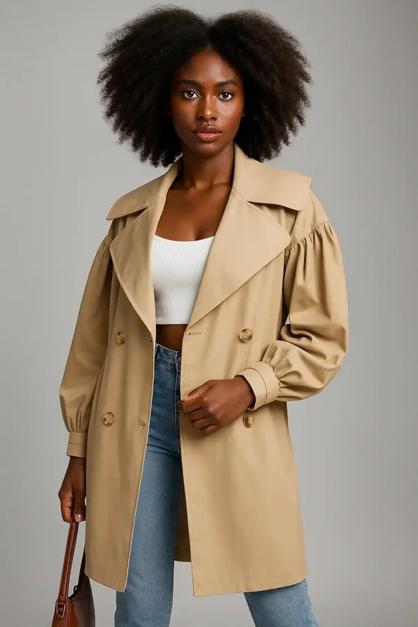 Stylish beige trench coat for women - lightweight double-breasted outerwear for everyday chic look