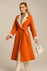 Orange belted wool coat for women - stylish fall fashion outfit