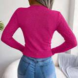 Pink cable-knit cutout sweater for women — trendy fitted long-sleeve top